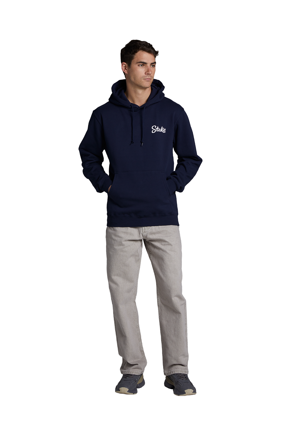 White on Navy Stake Hoodie